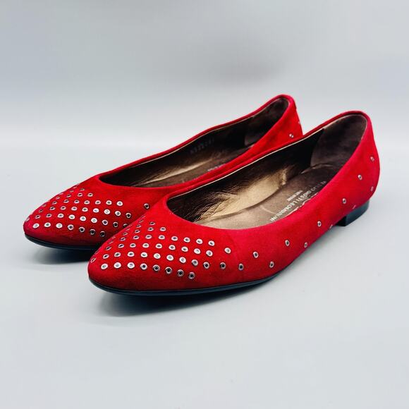 AGL Shoes Women 9 Red Suede Metal Grommets Slip On Ballet Flat Comfort Round Toe - Picture 4 of 11
